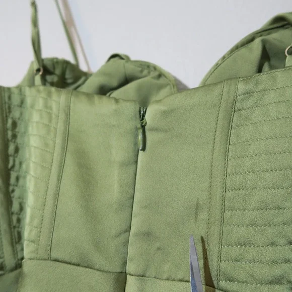 House of CB Myrna Olive Corset Satin Slip Dress Timeless Elegant - Picture 8 of 14